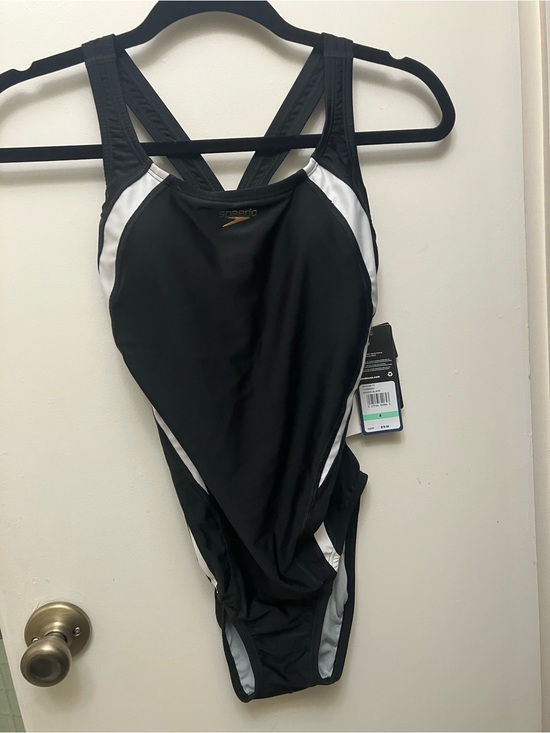 Speedo Other - Speedo Black One-Piece racing Swimsuit with Iridescent Logo size 8 NWT